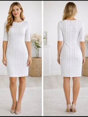 White Black Geometric Bodycon Mini Dress Half Sleeve Size 4